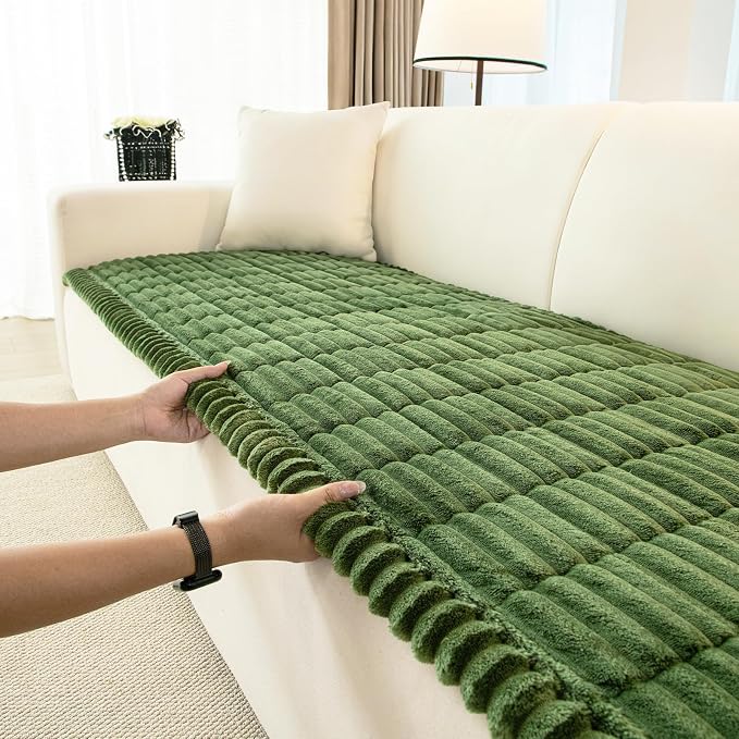 Couch Cover for Dogs, Non Slip Washable Sofa Protector Pet Friendly | Dark Green Fuzzy For 3 Cushion Couch, Protector for All Sofas (27.6" x 70.9") - Image 8