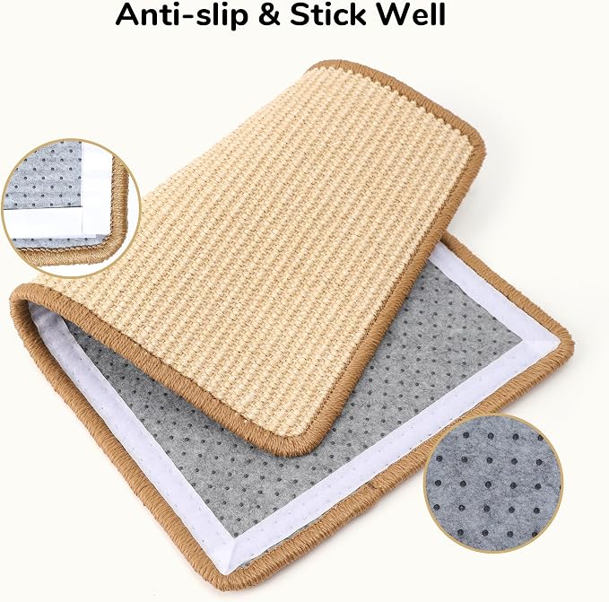 FUKUMARU 2 Packs Cat Scratching Mat, 19.6 x 11.8 Inch Cat Scratcher Pad | Natural Sisal Cat Scratch Mat for Indoor Cats, Horizontal Cat Wall Scratcher Floor Rug with Sticky Tapes, Furniture Protector - Image 3