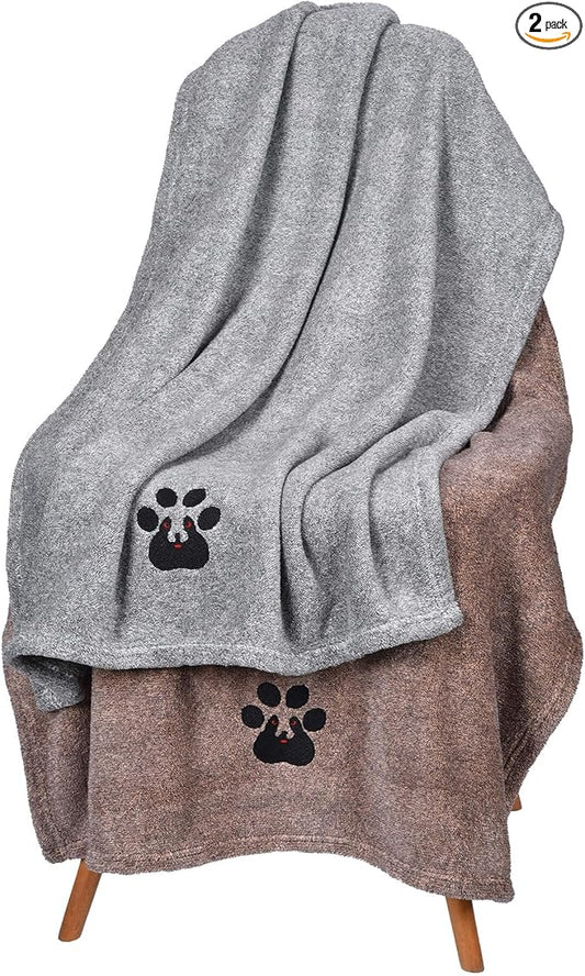 Dogvingpk Dog Towel 2 Pack, Super Absorbent Soft Quick Drying Microfiber Pet Bath Towels for Medium & Small Dogs (M-36" * 28", Grey and Brown) by Dogvingpk
