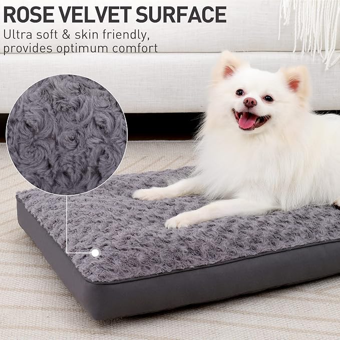KSIIA Washable Dog Bed for Crate Waterproof for Small Dogs,23x17 Inch,Gray | 3in egg crate foam,orthopedic support,Soft rose velvet,3ply waterproof fabric,removable cover,anti-slip base,washable - Image 2