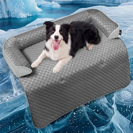 Calming Large Dog Couch Bed, Waterproof Memory Foam with Durable Cooling Mats, Washable Removable Cover Protector for Sofa, Bedside, Gift, 41 x 37 Inches, Cooling Grey by blunique