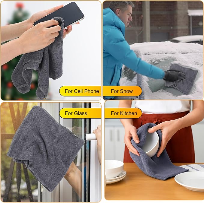 Nuenen Microfiber Cleaning Cloths for Cars 16 x 16 Inch Ultra Absorbent Car Towels Drying Reusable Cleaning Supplies House Kitchen Window Microfiber Towel (Gray,60 Pcs) - Image 7