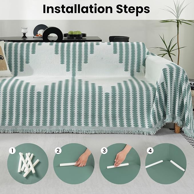 Washable Couch Cover, Reversible Geometric Jacquard Design High Stretch Couch Covers for Sectional Sofa, Proof Pet Dog Cat Scratch, Recliner Couch Slipcover Sofa Cover(71"x 118", Green) - Image 5