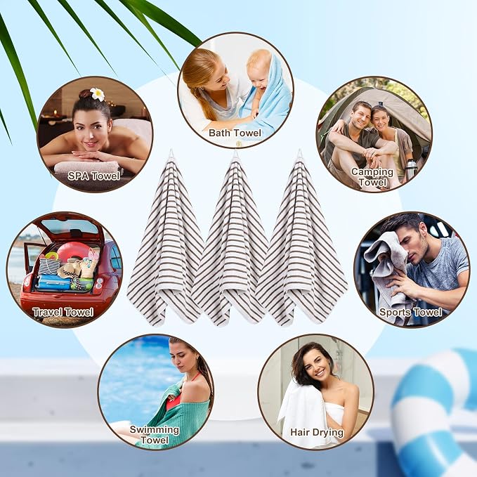 SmoothNovelty 16 Pack Microfiber Bath Towels Bulk 27'' x 60'' Oversized Size Bath Towel Highly Absorbent Extra Large Soft Drying for Beach Shower Summer Salon Sport Gym Party (Stripes,Khaki) - Image 7