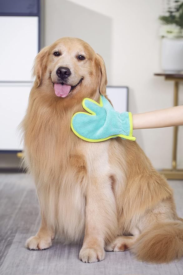 Pawyee Super Soft Fast-Drying Dog Towel Set for Cold Weather, Beach, Pool - Adjustable Microfiber Bath Robe with Drying Gloves for Cats and Dogs (L, Blue Dino) - Image 3