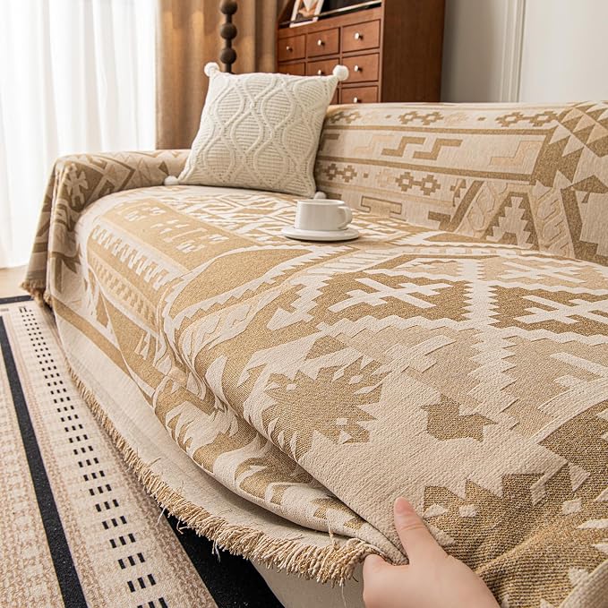 ROOMLIFE Couch Cover 3 Cushion Sofa, Washable Non Slip Furniture Sofa Protector Cover, Soft Chenille Sofa Slipcovers Sectional L Shape Dogs Couch Cover Throw Blanket with Tassels 71''X150'' by ROOMLIFE