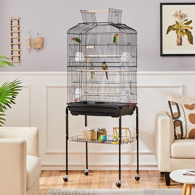 Yaheetech 67.5inch Height Extra Large Bird Cage Cockatiel Cage Metal Parrot Cage w/Slide-Out Tray & Feeders & Detachable Rolling Stand - Image 2