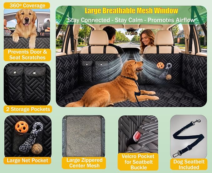 Dog Car Seat Cover for Back Seat with Hard Bottom, PU Leather Back Seat Extender for Dogs, Waterproof Dog Hammock Holds 400 lbs, Anti-Scratch Nonslip Universal Fit Pet Seat Protector, - Image 4