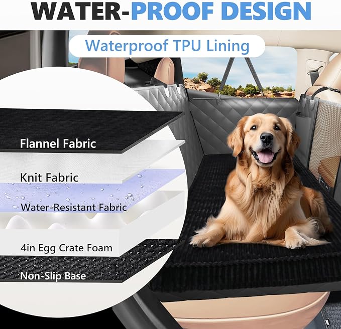 Dog Bed for Car Back Seat 4in, Non-Slip Backseat Pet Mat Standard | Soft Blanket for Travel, Plaid Flannel, Quilted PP Cotton Filling, Non-Slip Backing, Machine Washable, Fit Backseat Extenders - Image 3