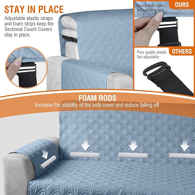 VANSOFY Sectional Couch Covers 100% Waterproof L Shaped Sofa Slipcover 3pcs Reversible Chaise Lounge Cover for Sectional Sofa Furniture Protector Cover for Pets Dog Cat(Small, Azuree) - Image 5