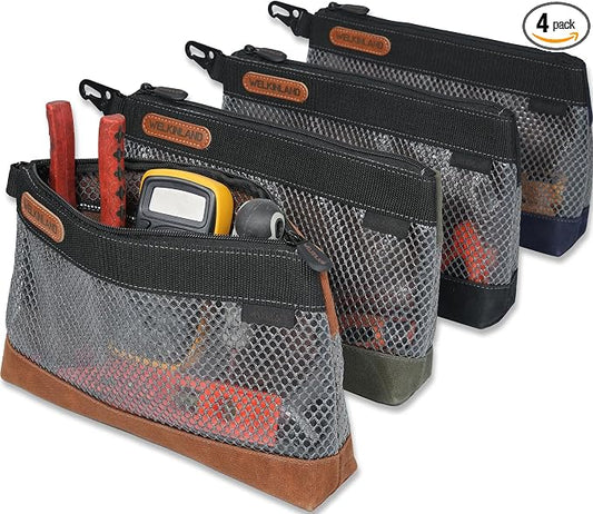 WELKINLAND 12-Inch Waxed Canvas Tool Pouches, 4PCS-Set Clear Tool Pouch, Canvas Tool bags, Durable Small Tool Bag Organizer, Tool Pouches With Zipper, Clear Tool Bag With Zip by WELKINLAND