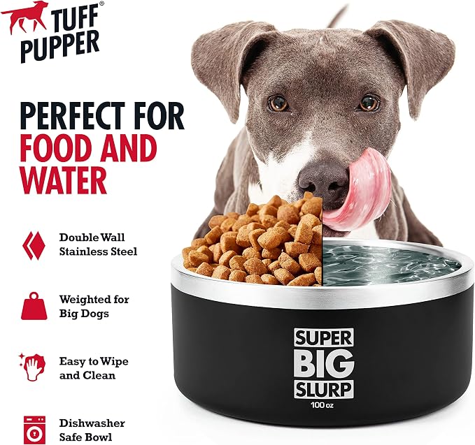 Tuff Pupper 100 oz Heavy Duty Insulated Stainless Steel Dog Bowl for Large Dogs, Non-Slip Base, Dishwasher Safe - Image 3