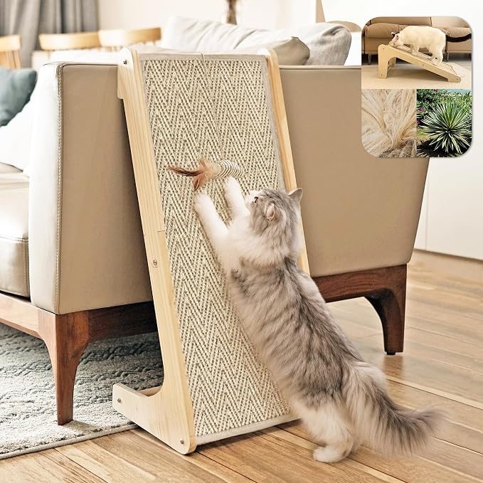 PETKARAY Cat Scratcher, Sisal Scratching Ramp, L Shape Cat Scratch Pad for Indoor Cats, Wall Furniture Protector Large Size by PETKARAY