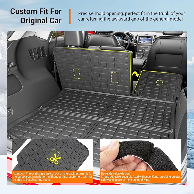 powoq Cargo Mat Compatible with 2015-2024 Ford Edge Cargo Liner Backrest Mat TPE Back Seat Protector (Only for 5-Seater) Replacement for 2015-2024 Ford Edge Accessories (Trunk Mat+Backrest Mats) - Image 2