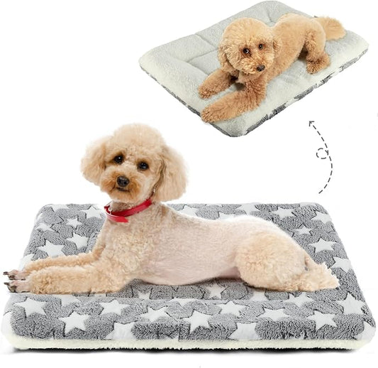 Mora Pets Dog Crate Pad - Ultra Soft Pet Bed With Cute Star Print, Washable Mat for Large Medium Small Dogs, Reversible Fleece Kennel Liner, Cat Bed 23 x 18 Inch Grey by MoraPets