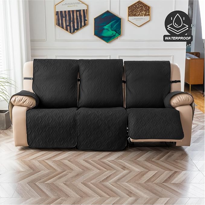 Genina Waterproof Couch Cover for Reclining Sofa - Non-Slip, Washable, 3 Seater Couch Protector for Dogs, Pets, Kids (Black, Recliner Sofa) - Image 8
