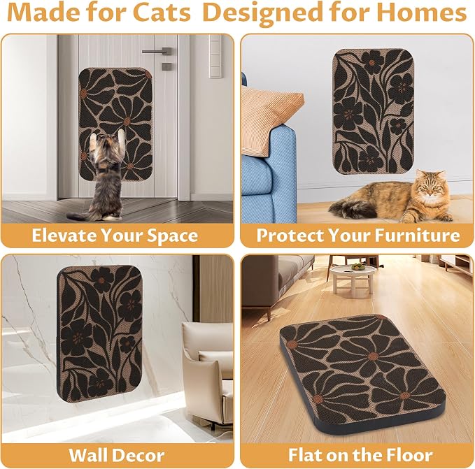 2 Pack Cat Wall Scratcher, Art Cat Scratching Board for Cats | Wall Mounted Cat Scratch Pad, Water-Based Ink, Hook&Loop Strips, Floor or Wall Use, 16.7x11x1 Inch, Black & White 4 - Image 5