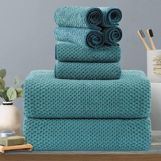 8-Piece Aqua Bath Towels Set,2 Oversized Large Bath Towels Sheet,2 Hand Towels and 4 Washcloths - 600 GSM Soft Luxury Towel Set,Highly Absorbent Quick Dry Towel Collection for Bathroom,Hotel and Spa by Hailea
