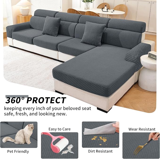 YEMYHOM Couch Cushion Covers for Sofa, Stretch Sectional Back Cushion Covers Washable Thick Furniture Protector Sofa Slipcovers for Pets (1PC Back Couch Cover, Dark Gray) - Image 6