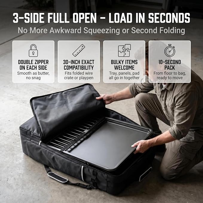 30" Dog Cage Storage Bag, Heavy Duty Waterproof 1680D Oxford & Shockproof Pearl Cotton DogCrate Carry Bag, 3-Side Open Dog Fence Carrying Bag,for Foldable Wire Crates Pet Playpen Outdoor RV Travel - Image 3