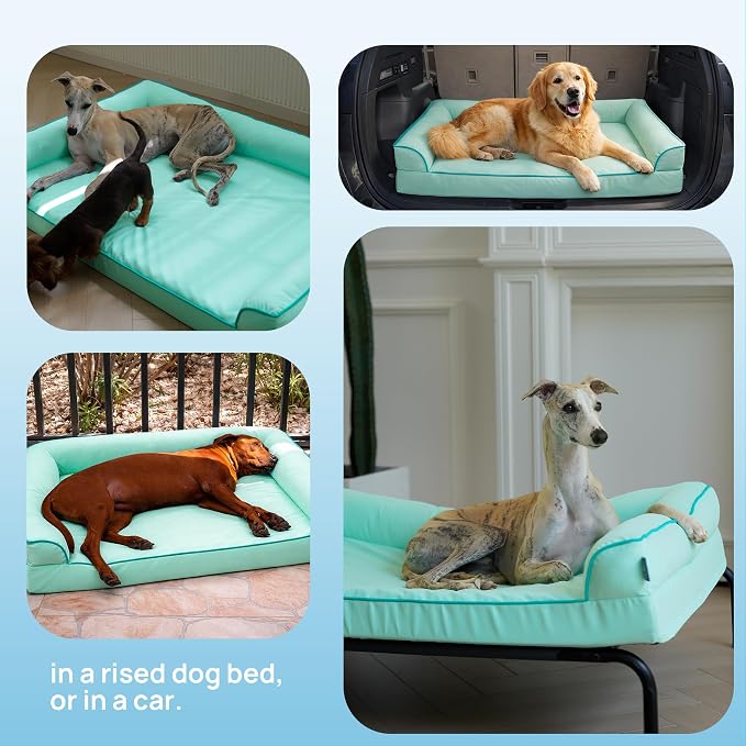 Cooling Dog Bed Large Sized, Orthopedic Pet Cooling Beds with Sides,Q-Max>0.45 Breathable Egg Crate Foam with Removable Washable Cover,Suitabe for Pet Up to 90 lbs, Light Aqua - Image 9