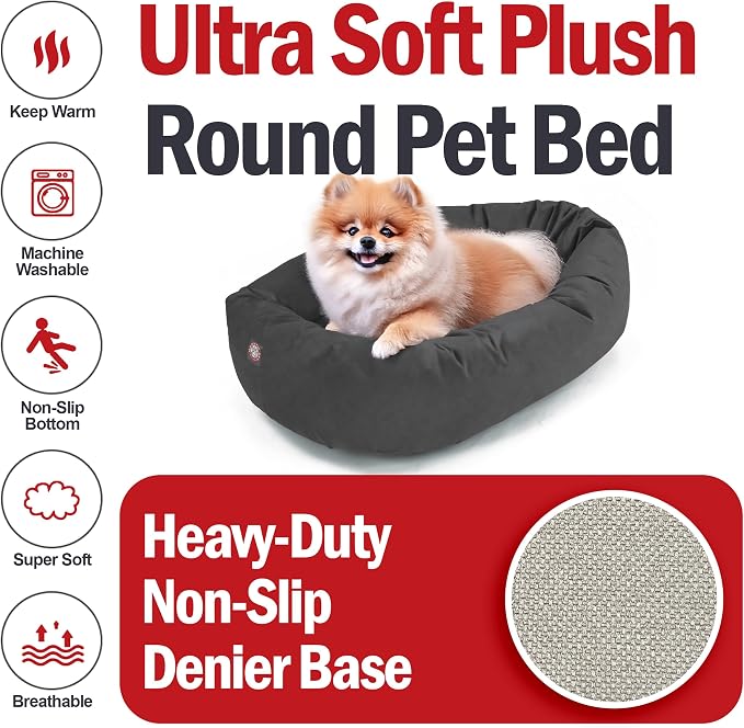 Majestic Pet 24 Inch Suede Calming Dog Bed Washable – Cozy Soft Round Dog Bed with Spine Support for Dogs to Rest Their Head - Fluffy Donut Dog Bed 24x19x7 (Inch) - Round Pet Bed Small – Gray (2025) - Image 6