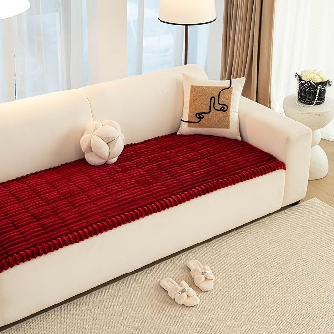 vctops Striped Couch Cover Super Soft Corduroy Sectional Sofa Cover Washable Non Slip Sofa Slipcover Furniture Protector for Kid Dog Pet,1 Piece (Red,27"x70") - Image 5