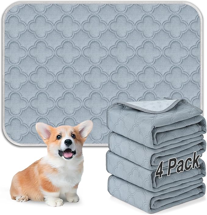 FunFurry Washable Pee Pads for Dogs - 4 Pack Reusable Pee Pads，Waterproof Puppy Pads，Pet Training Pads，Super Absorbent with Dog Paw Shape Non-Slip Backing (Light Grey, 18" X 24" - 4 Pack) by FUNUPFURRYLIFE