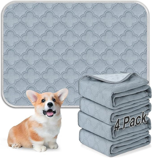 FunFurry Washable Pee Pads for Dogs - 4 Pack Reusable Pee Pads，Waterproof Puppy Pads，Pet Training Pads，Super Absorbent with Dog Paw Shape Non-Slip Backing (Light Grey, 18" X 24" - 4 Pack) by FUNUPFURRYLIFE