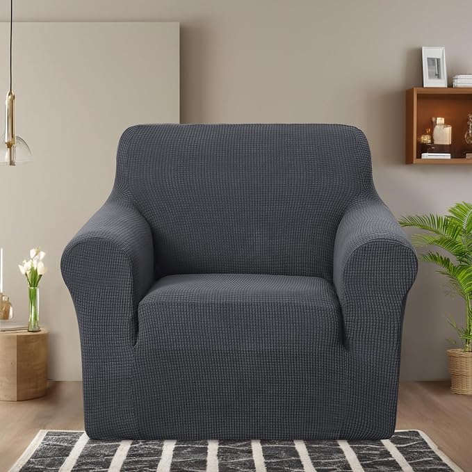 U-NICE HOME Stretch Recliner Chair Cover Armchair Slipcover, Dark Grey | Furniture Protector, 1-Piece Chair cover, Washable, Pet friendly, Polyester Spandex Jacquard fabric - Image 2