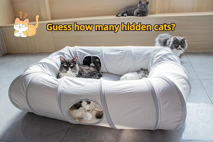 XxingSheep 4 Ways Shuttled XL Cat Tunnel Bed for Indoor Cats Peekaboo Cat Cave Donut with Cool Mat - Image 2