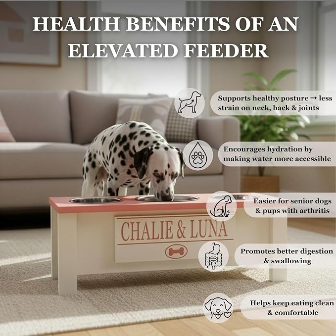 3 Bowl Dog Feeding Station, Personalized Triple Bowl Food Stand Medium Dogs | Farmhouse Style, Elevated Wood Stand, Storage Container, Stainless Steel Bowls, Raised Anti-Slip Feeder, Made in USA - Image 6