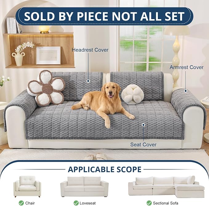 OstepDecor Couch Cover for Dogs, Washable Non Slip Sofa Cover for Pets, Soft Couch Covers for Sofa, Loveseat and Sectional, Furniture Protector Against Pet Hair & Scratches (35.4" x 94.5", Grey) - Image 4
