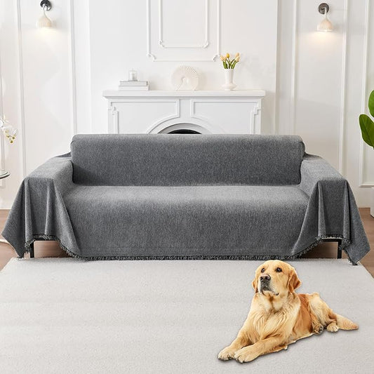 HAOMAIJIA Non Slip Couch Cover Sofa Covers for 3 Cushion Couch Washable sectional Couch Covers for Dogs pet Furniture Protector Couch Cover Blanket for Living Room (Grey, 91"x134") by HAOMAIJIA
