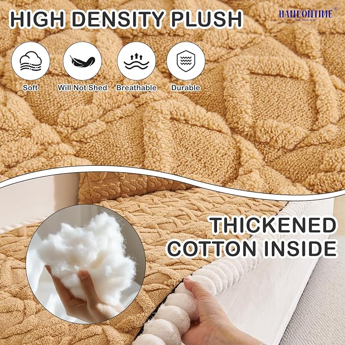 HANDONTIME Dog Couch Cover Jacquard Geometric Sofa Covers Washable Funny Fuzzy Couch Cushion Cover Non-Slip Plush Pet Protector Furniture Covers Durable Comfortable (Butterscotch, 27.6" x 70.9") - Image 2