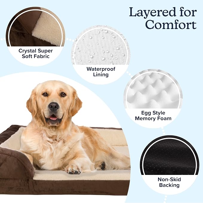 PETMAKER Orthopedic Dog Bed - 42in Dog Couch Bed with Supportive Wraparound Bolster and Removable Washable Cover - Egg-Crate Foam Extra Large Dog Bed for Pets up to 65lbs - Dog Products (Brown) - Image 3