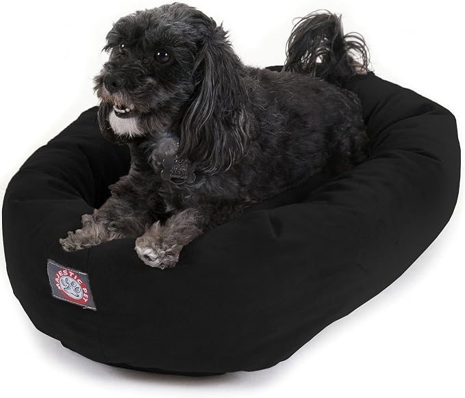 Majestic Pet 24 Inch Suede Calming Dog Bed Washable – Cozy Soft Round Dog Bed with Spine Support for Dogs to Rest Their Head - Fluffy Donut Dog Bed 24x19x7 (Inch) - Round Pet Bed Small – Black by MajesticPet