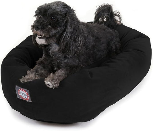 Majestic Pet 24 Inch Suede Calming Dog Bed Washable – Cozy Soft Round Dog Bed with Spine Support for Dogs to Rest Their Head - Fluffy Donut Dog Bed 24x19x7 (Inch) - Round Pet Bed Small – Black by MajesticPet