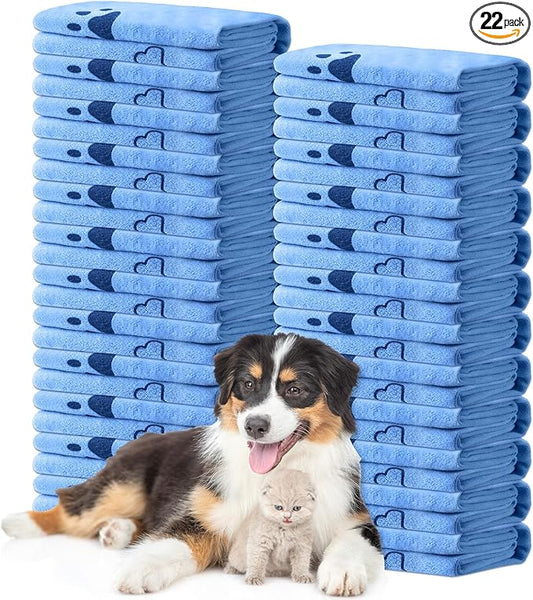 Tatuo 22 Pcs Dog Towels for Drying 20 x 40 Inch Pet Bath Towels Absorbent Microfiber Towel Quick Drying Puppy Bathing Supplies for Small Medium Large Dog Puppy Cat(Blue,Bone Pattern) by Tatuo