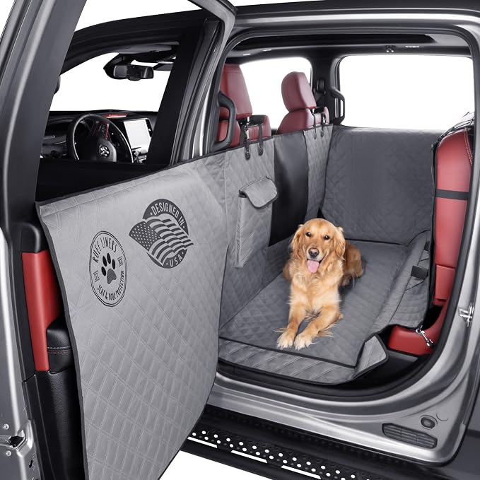 Ruff Liners XL Floor Cover with Door Protection, Gray – As Seen on Shark Tank – Fits Full‑Size Crew Cab Trucks with Fold‑Up Seats, Waterproof & Machine Washable – Sturdy XL Dog Hammock for Truck by RuffLiners