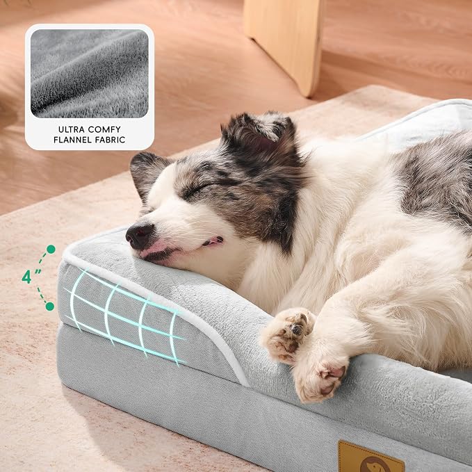 Homemate Dog Bed Medium Size Dog 28x23 inch with Orthopedic Foam Waterproof Outdoor Pet Cat Bed Sofa Supplies with Toy Dogs Crate Pad Couch with Removable Washable Cover & Non-Slip Botton Light Grey | Large Dogs Bed with Non-Slip Botton & Removable Was... - Image 5