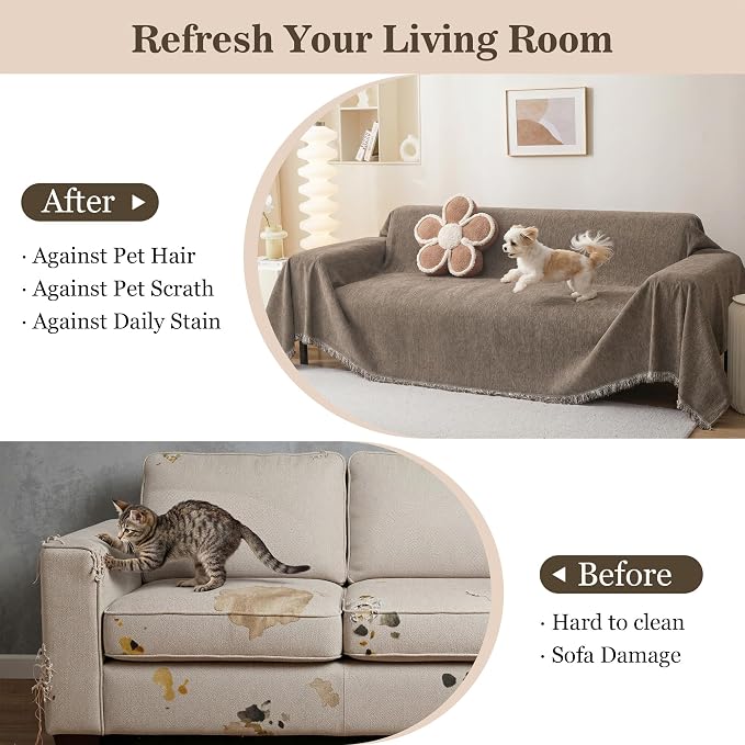 MEETSKY Sectional Couch Covers for 3 Cushion Sofa Pet Friendly, Washable Sofa Cover Chenille Couch Slipcover for Sectional Sofa, Thick Couch Protector Covers for Dogs Pets, 91" x 134" - Image 4