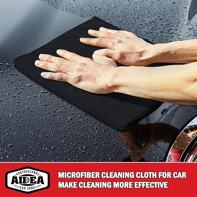 AIDEA Microfiber Cleaning Cloth 24 Pack, Microfiber Towels for Cars, Soft & Absorbent Cleaning Rags, Premium Lint Free Shop Towels for House, Kitchen, Car, 12inx16in, Black - Image 2