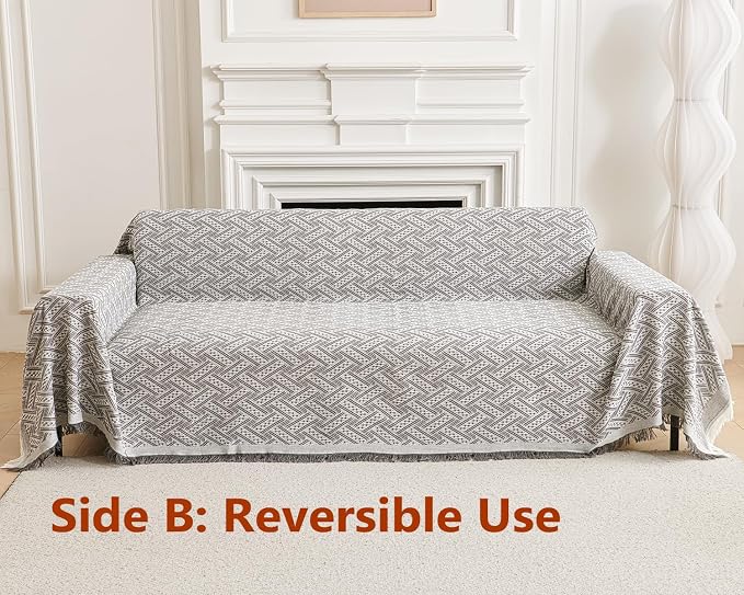 AIVIA Loveseat Cover Sheet Blanket, Reversible Anti Slip Cushion Covers for 2 Seater Couches with Armrest, Love-Seat Furniture Decor Slipcovers Protector for Dogs Cats Pets (Gray White 71"x102") - Image 6