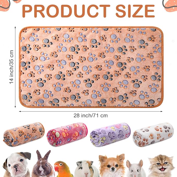 Tudomro 8 Pcs Absorbent Guinea Pig Blankets Washable Small Animal Fleece Bedding Cage Liners Reusable Pet Sleep Mat Pad Cover for Ferret Chinchilla Furniture Protection(Paw,14 x 28 Inch) - Image 2