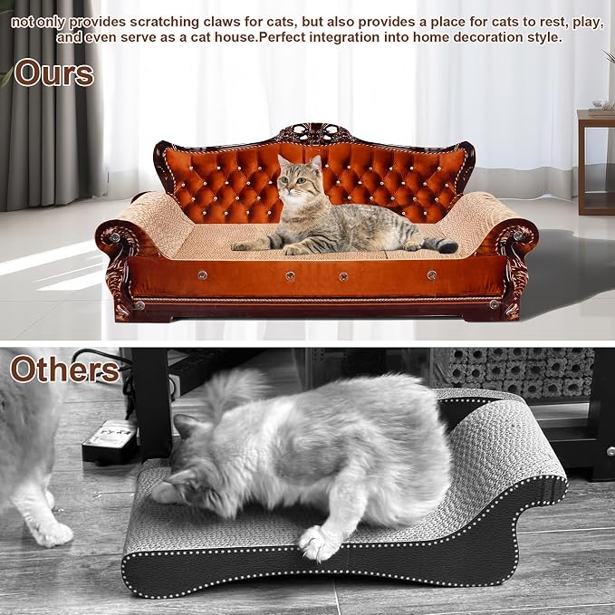 COOZMENT Sofa-Shaped Cat Scratching Couch & Lounge Bed - Thick Cardboard Cat Scratcher Pad (27.6" L x 12.4" W x 11.8" H) - Image 4