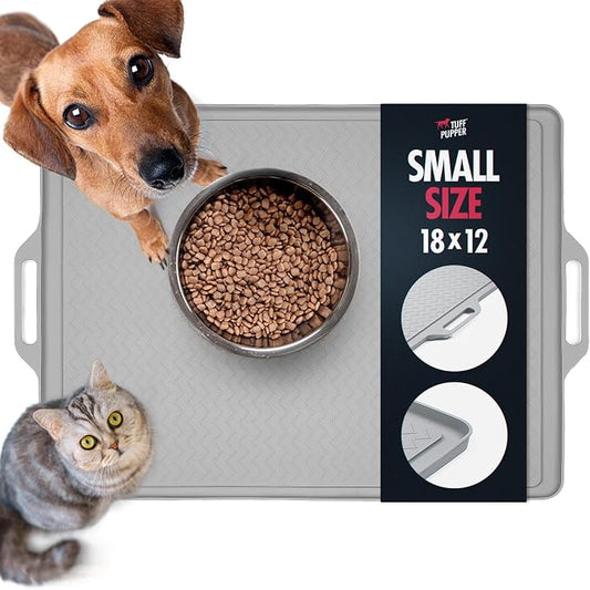 Tuff Pupper 18x12 Small Dog Feeding Mat for Food and Water | Dog Food Mats for Floors | Waterproof Dogs Water Bowl Mats | Dogs Placemats Pet Food-Mat | Silicone Feeding Mat for Cats and Cat Bowls by TuffPupper