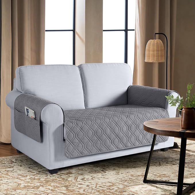 VANSOFY Waterproof Loveseat Couch Cover for Pets, Light Gray, 47.2" | Non-Slip, Washable, Utility Pockets, Pet Friendly, Furniture Protector Slipcover for 2 Cushion Couch - Image 2