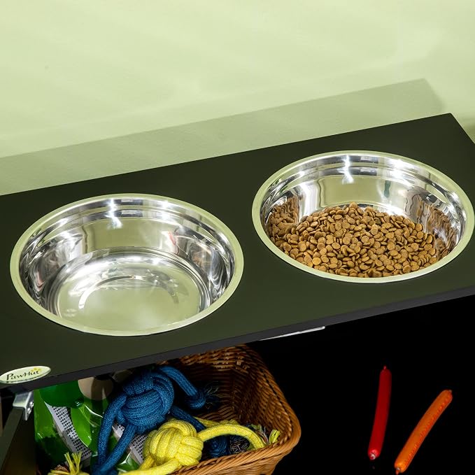 PawHut Large Elevated Dog Bowls with Storage Cabinet Containing Large 44L Capacity, Raised Dog Bowl Stand Pet Food Bowl Pet Feeding Station, Black | Raised Dog Bowl Stand, Pet Feeding Station - Image 8