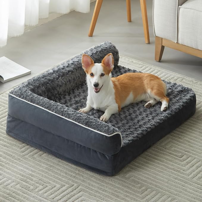 BFPETHOME Orthopedic Washable Dog Beds for Medium Dogs, Sleeping Dog Couch | 30x20 Inch Deluxe Plush Rose Velvet Washable Cover, Egg Crate Foam Support, Waterproof Lining, Non-Slip Bottom, Senior Dogs by BFPETHOME